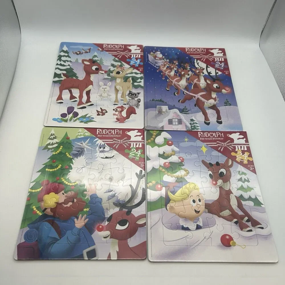Rudolph Red-Nosed Reindeer 24 Piece Tray Puzzles Lot of 4 Sealed Ages 3+